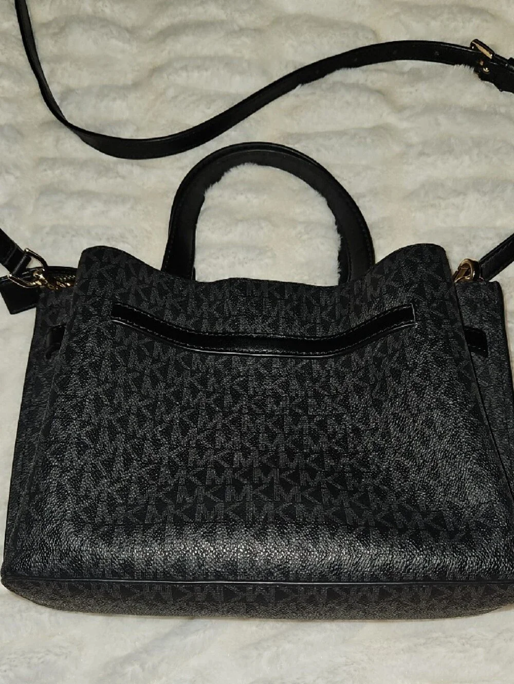 Michael Kors Black MK Logo Satchel with Gold Hardware